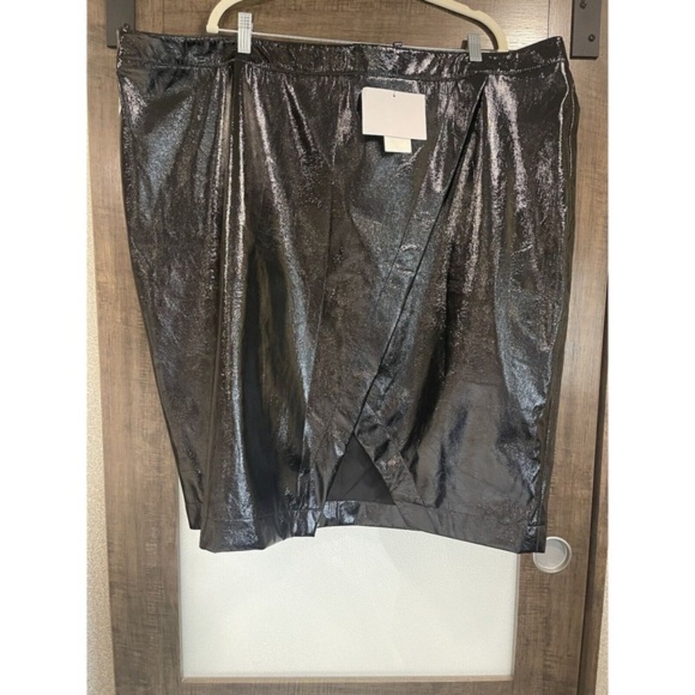 Nina Parker Trendy Plus Size 24W Faux Leather Skirt In Black Beauty $89